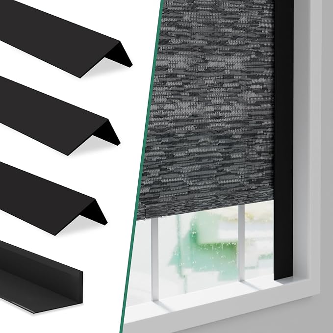 Light Blocking Strips for Window Shades and Blinds, 100% Blackout PVC Side Tracks Light Blocker for Blinds, Window Light Blocker for Bedroom(Black, 58", 4PCS)
