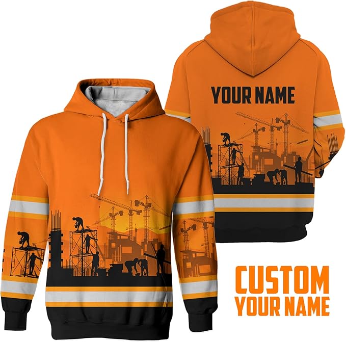 Matedecor High Visibility Hi Vis Hoodie for Men - Jobs Collection Custom Name Class 3 Reflective Safety Workwear