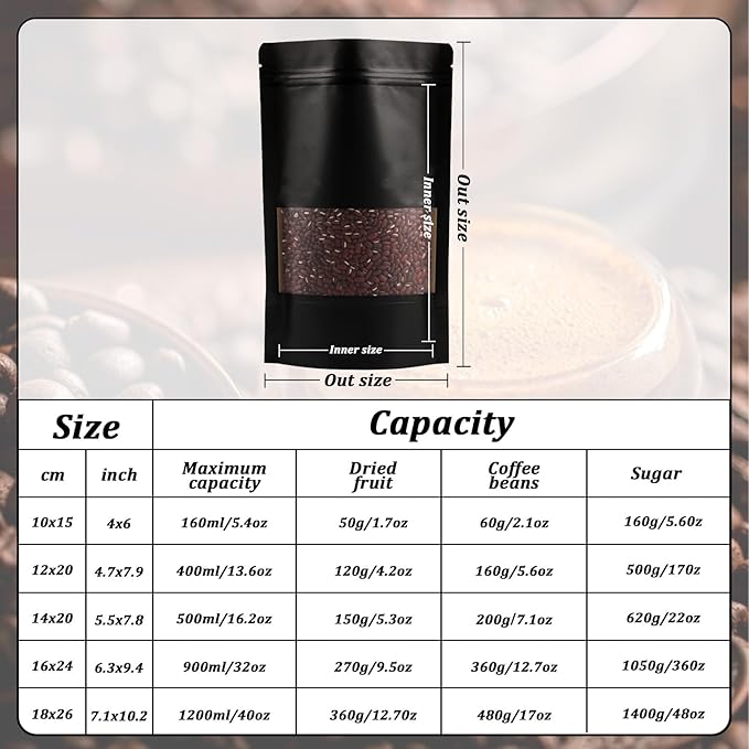 100 Pack Bags, Resealable Bags with Clear Window, Stand-up Bags for Sealing Storage, Scratch Resistant Hand Storage Bags. (Black, 3.85×5.7 Inch)