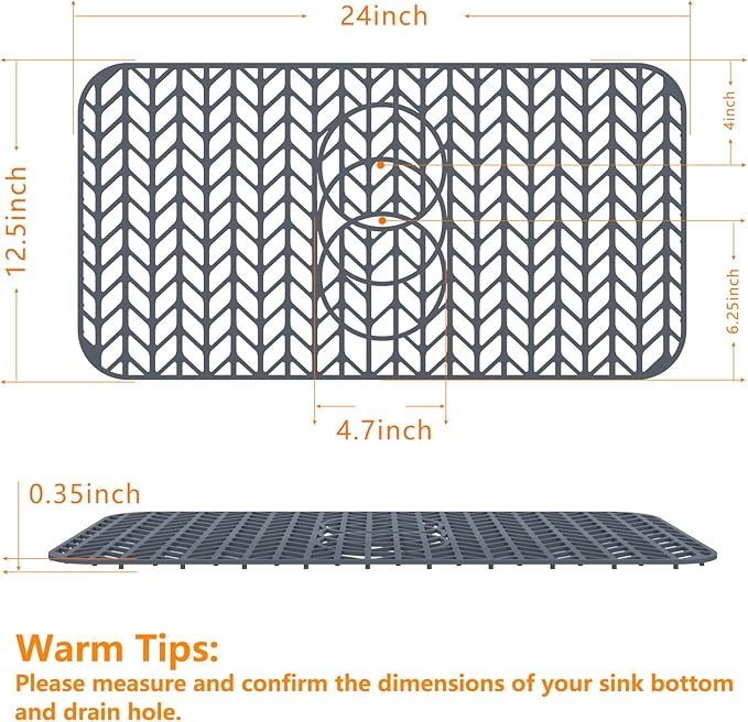 Sink Protectors for Kitchen Sink 12"13"16"18"19"24"26"28"29"30",Silicone kitchen sink mats protector for bottom of farmhouse sink(24"x12.5"Gray)