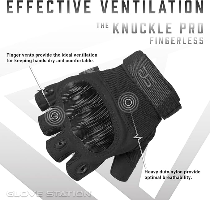 Glove Station- Fingerless Knuckle Tactical Gloves for Men - Motorcycle Gloves for Tactical Shooting, Airsoft, Hunting, Police Work and Hiking
