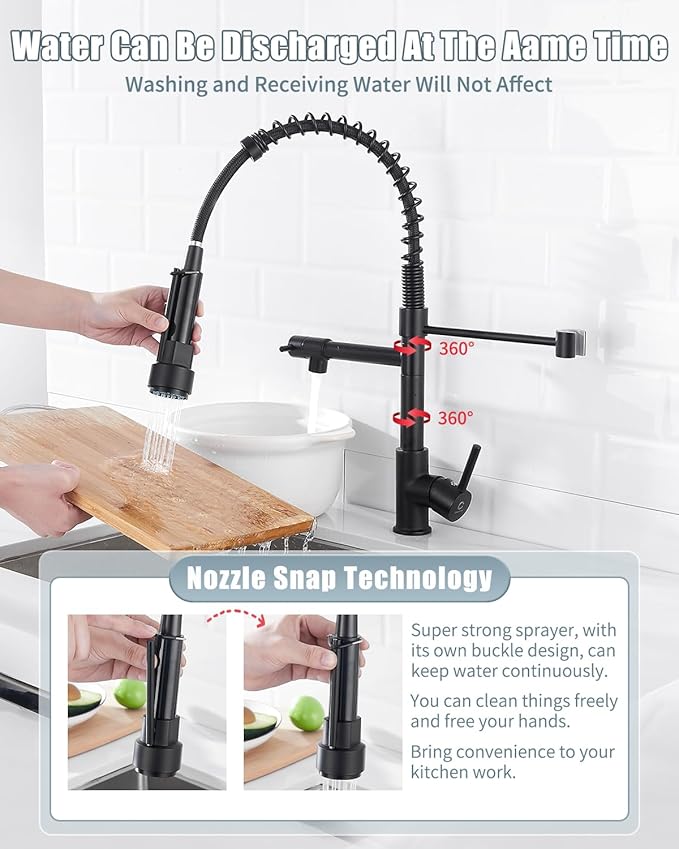 Kitchen Faucet, Black Kitchen Sink Faucets with Pull Down Sprayer, Single Handle Stainless Steel Faucets for Kitchen Sinks, Dual Function Spray Head, Farmhouse Kitchen Faucets,KF-B-8001