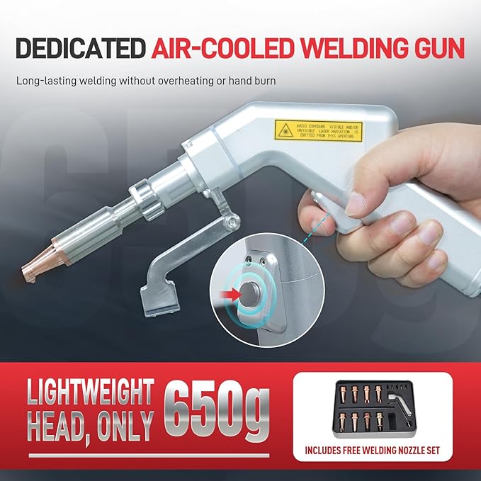 Laser Welding Machine 1400W Air Cooled Laser Welder 220V Integarated Welding Machine Self-Generates Protective Gas for Metal Stainless Steel Aluminum Copper Brass Class 1 0.39mW