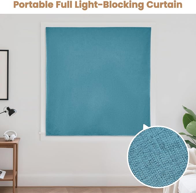 100% Blackout Curtain,Adhesive Curtain,Black Out Window Cover No Drilling Travel Kit,Perfect for Media Rooms, Dormitories and Renters (Stone Blue - W60 × L60 in)