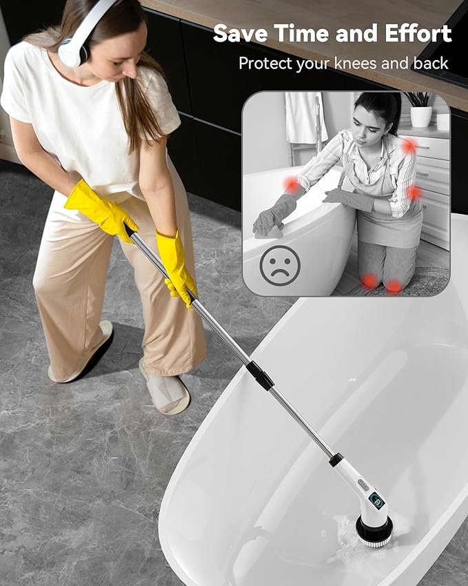 Electric Spin Scrubber Cleaning Brush, Coldless Power Shower Cleaning Brush with Long Handle for Bathroom Tub Tlie Floor