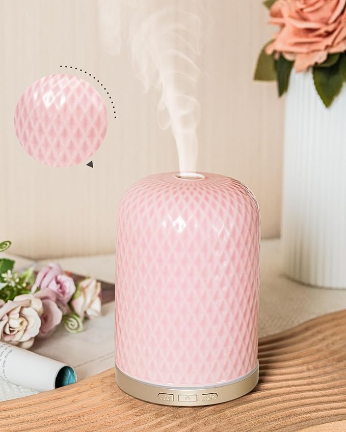 Essential Oil Diffusers,Diffusers for Essential Oils Large Room,120ML Ceramic Diffuser with USB Cable, Warm Ambient Light, Aromatherapy Diffuser Home Decor, Gift Choice, Pink