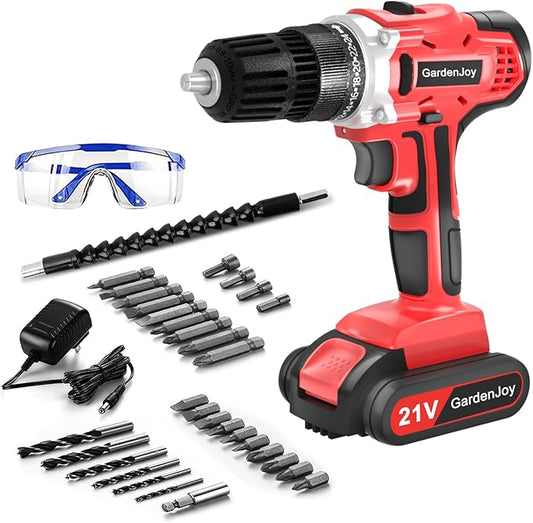 GardenJoy 20v Cordless Drill Set, Power Electric Kit Battery With Charger 30Nm 2-Speed 3/8" Keyless Chuck 24+1 Torque Drill Driver screwdriver Bits with LED Electric Work Light for Women DIY