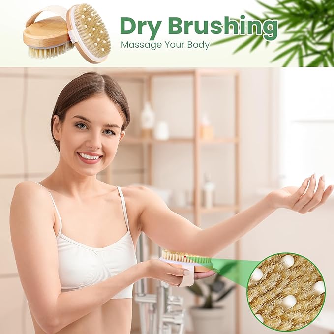 Gejoy 30 Pcs Dry Brushing Body Brush Exfoliating Brush with Massage Nodule Dry Skin Body Scrubber for Shower Bath Back Circulation Improvement Dead Skin Exfoliator (4.92 x 2.56 Inches,Wood Color)