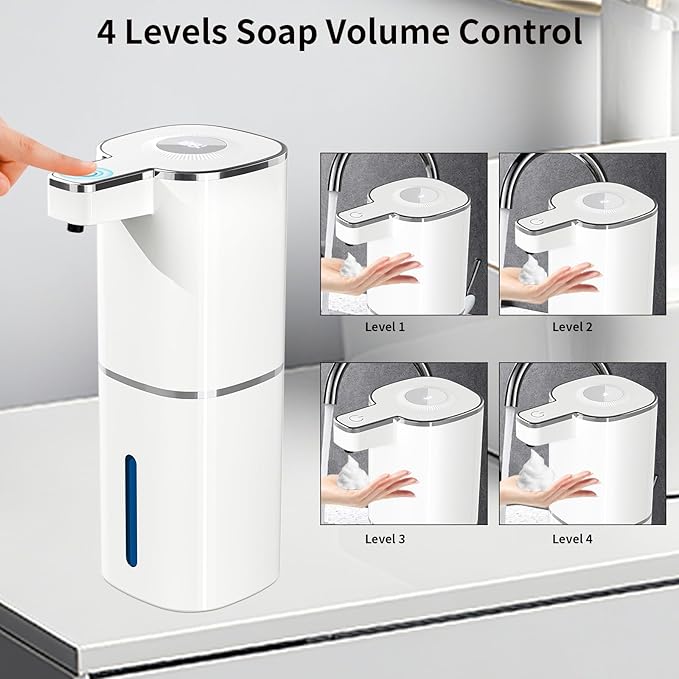 Automatic Soap Dispenser, Touchless Foam Hand Soap Dispenser, 4 Adjustable Gears, 1200mah Rechargeable, Large Display, Suitable for Kitchen, Bathroom, and School. (White, Foaming)