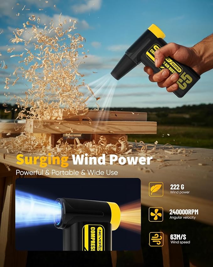 NEVERLAND Compressed Air Duster - 240000RPM Electric Duster, 8-Gear Rechargeable Air Blower, Replace Canned Air, Cordless Mini Turbo Fan Jet Blower for Computer, Keyboard, Home, Car Cleaning & Outdoor