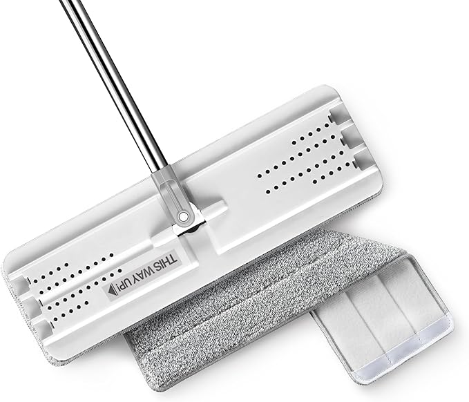 JOYMOOP Flat Mops, Microfiber Mop for Floor Cleaning and Wall Cleaner, 50" Mop Handle with Flexible 13" Flat Head with a Microfiber Mop Pad - White