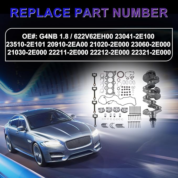 G4NB 1.8L Engine Overhaul Rebuild Kit Fits for Hyundai Elantra 12-18, Kia Forte 14-15 1.8L l4 DOHC OE G4NB 1.8 622V62EH00 23041-2E100 23510-2E101 20910-2EA00 21020-2E000