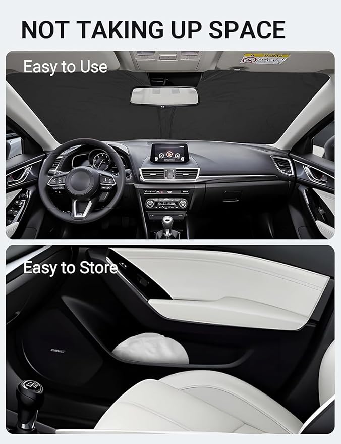 Proadsy 2025 Upgrade Windshield Sun Shade Custom Fit 2014-2018 Mazda 3 4-Layer Foldable Front Sunshade Protector Sun Visor Blocks UV Rays Keep Car Cooler Accessories