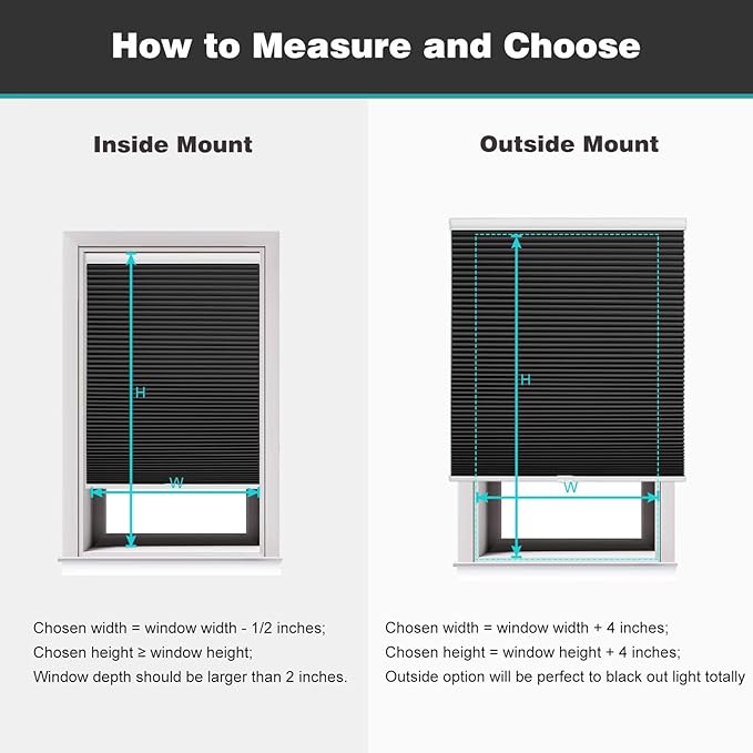 Changshade Cordless Cellular Shades, Blackout Honeycomb Shades for Windows, Pull Down Pleated Blinds, Easy to Install for Indoor Windows and French Doors,45" W x 72" H, Black