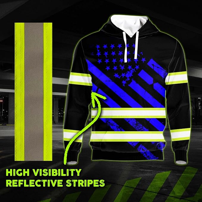 Color US Flag High Visibility Hoodie for Men Women Reflective Tapes Safety Workwear for Worker Runner Patriotic