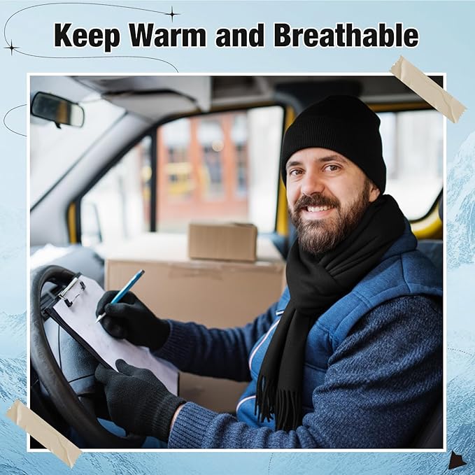 Unittype 300 Pcs Winter Beanies Gloves Scarf Set Bulk 100 Knit Skull Cap 100 Pair Winter Gloves 100 Neck Warmer for Men Women