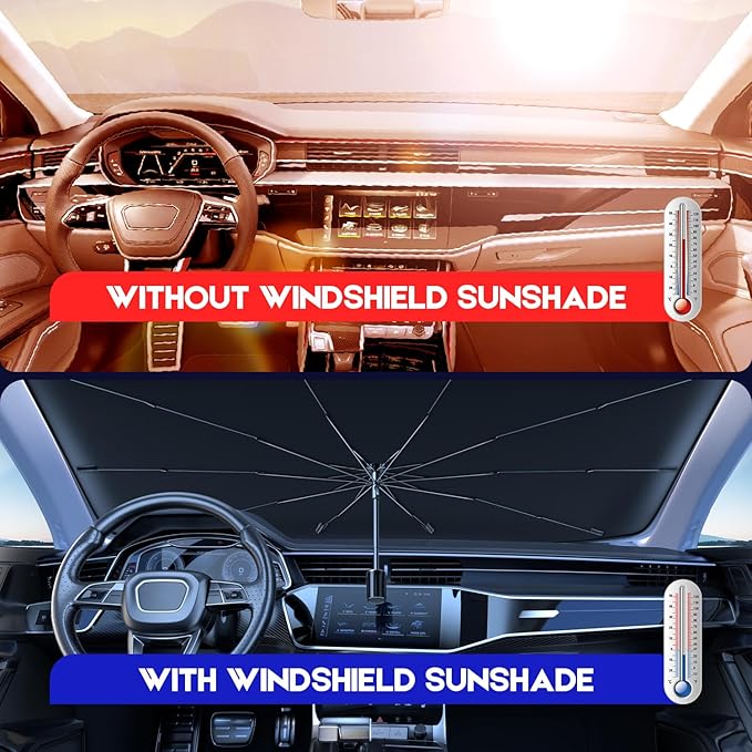 Car Windshield Sun Shade Foldable Car Windshield Sun Shade Umbrella Fit Sedan SUV Pickup Truck Most Vehicles Window Shades Front Windshield Sunshade