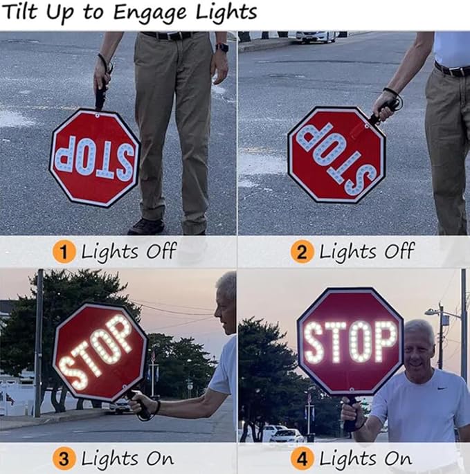 17.7" LED Stop Slow Paddle - Double-Sided Reflective Handheld Traffic Sign with Steady/Flashing Light Modes, Durable Rustproof Aluminum, Essential Safety Tool for Road Work and Events