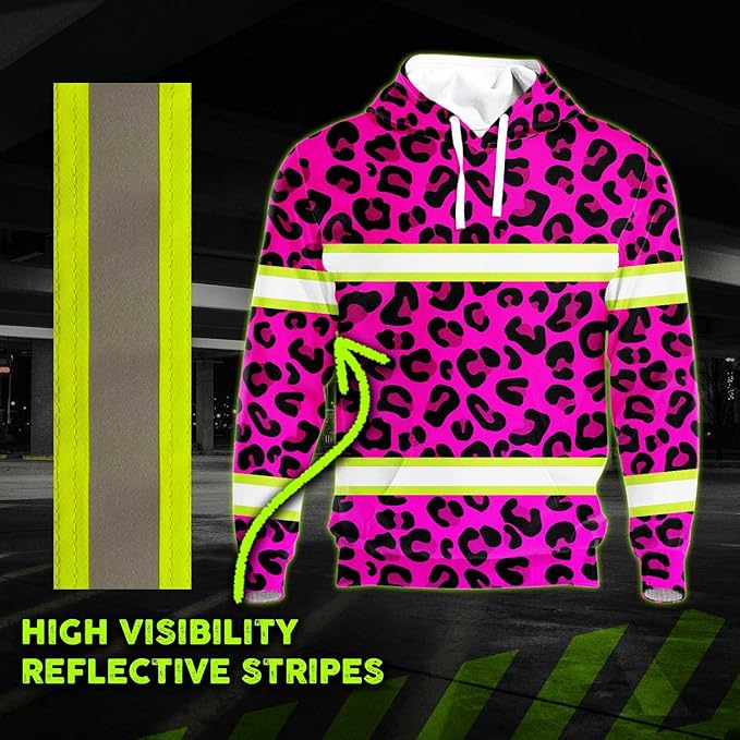 Color US Flag High Visibility Hoodie for Men Women Reflective Tapes Safety Workwear for Worker Runner Patriotic