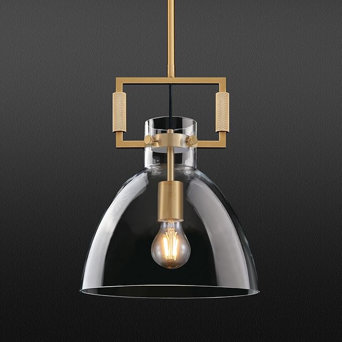 Mondern Large Gold Kitchen Island Pendant Light, 10 '' W 1-Light Glass and Brass Island Pendant Lights,Farmhouses Pendant Light, for Kitchen,Dining Room,Bathroom