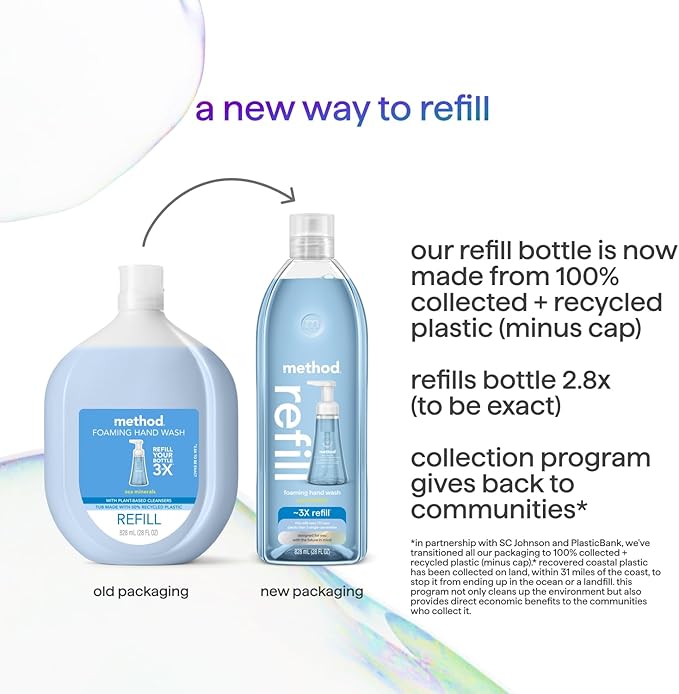 Method Foaming Hand Soap Refill, Sea Minerals, Recyclable Bottle, Biodegradable Formula, 28 oz, (Pack of 1) (Packaging May Vary)