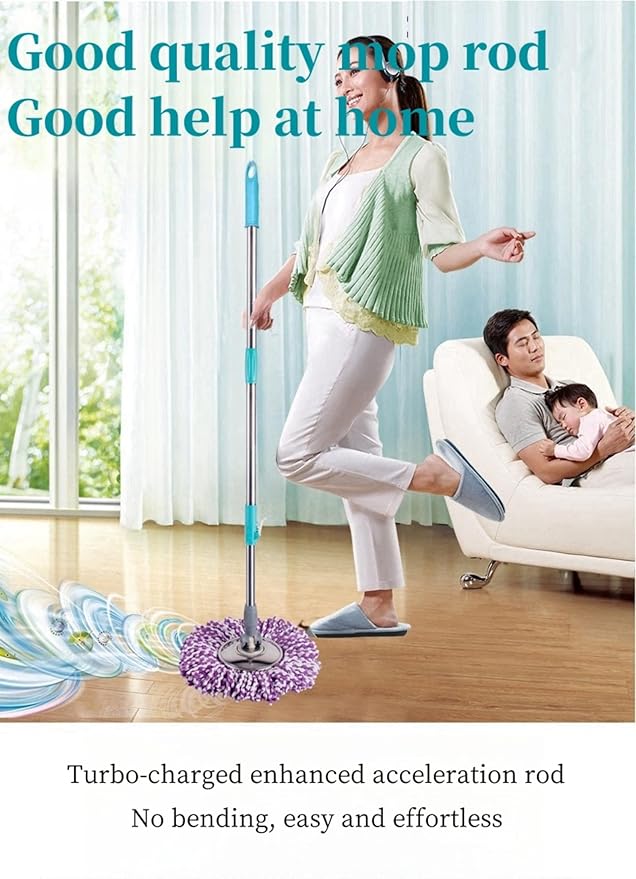 Spin Mop Replacement Mop Handle, 360 Degrees Rotating Telescopic Replacement Mop Stick with Robust Reinforced Plastic Disc for Spin Mop Bucket Cleaning System (Plastic,Black)