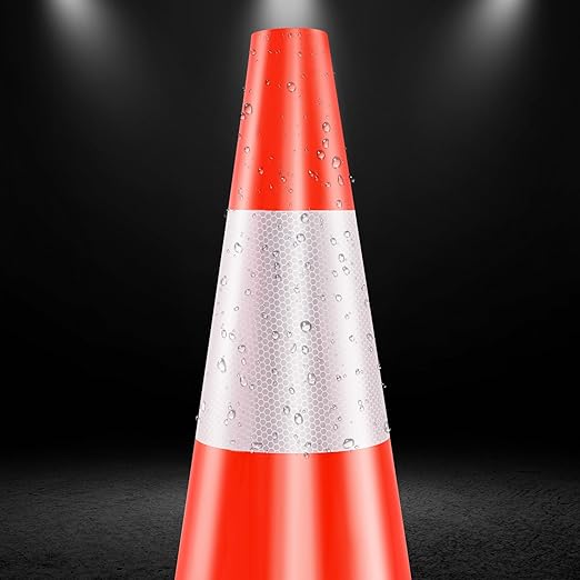RELIANCER 6PCS 36" Traffic Cones PVC Safety Road Parking Cones with Black Weighted Base w/6"&4" Reflective Collars Fluorescent Orange Hazard Cones Construction Cones for Traffic or Home Improvement