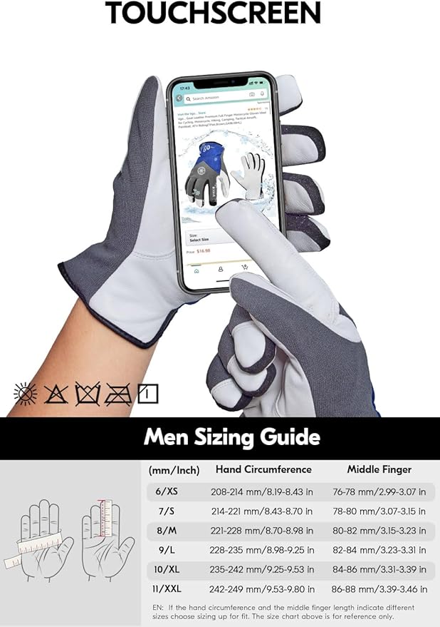 Vgo... 2-Pairs Winter Warm Work Gloves Men Women 0℃/32℉ or Above Goatskin Leather Waterproof Coldproof Freezer Gloves (Size XL, Grey, GA8977FW)