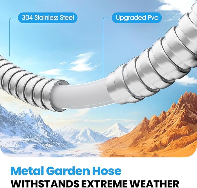 Garden Hose Metal 15 FT, Flexible Stainless Steel Water Hose, Kink Free, Connectable Short Hose, Lightweight & Durable, Crush Resistant Fitting, Puncture Proof Hose for Yard, Rv, 600 PSI 2025 New