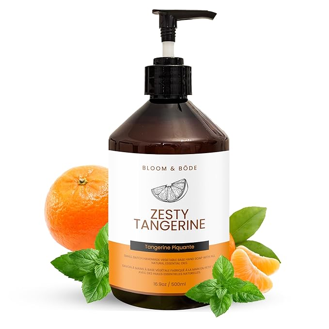 Luxury Liquid Hand Soap - Natural Scented Hand Wash - Gentle Hand Soap with Essential Oils & Aloe Vera - Moisturizing Handwash for Bathroom and Kitchen - Zesty Tangerine Scent, 16.9oz
