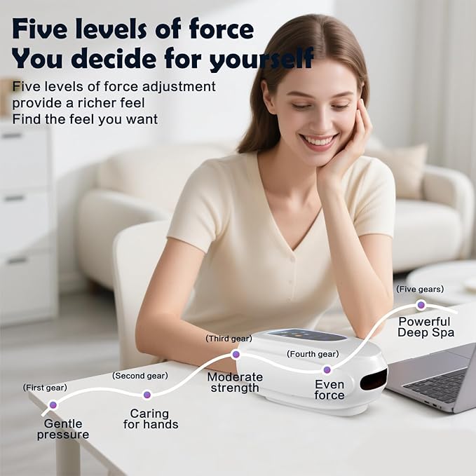 Cordless Hand Massager, Hand Massage with 3 Heat and 3 Vibration, 5 Levels Pressure Point Therapy for Arthritis, Pain Relief, Carpal Tunnel, Gift for Men Women Parents Relaxation at Office
