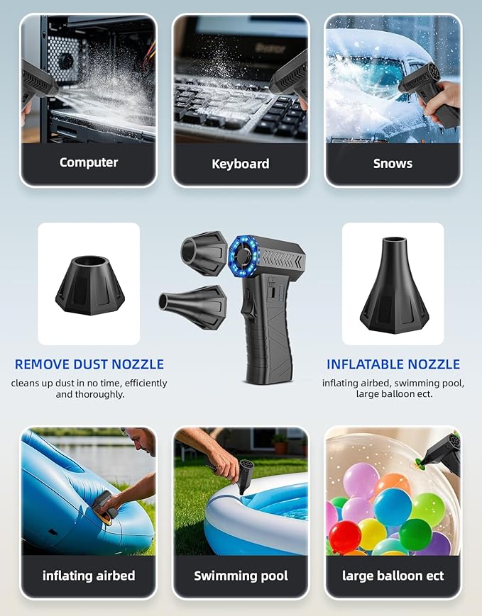 Compressed Air Duster - 300000RPM Super Power Electric Air Duster Variable Speed Compressed Air, 8000mAh Battery Fast Charging Canned Air, Mini Cordless Air Blower for Home/Keybaord/PC/Computer/Car