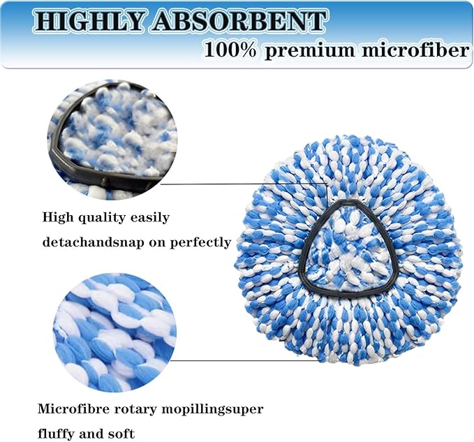 Spin Mop Replace Heads for O Cedar Rinse Clean 2 Tank System, Spin Mop Replacement Head 2 Microfiber Mop Refills, 1 Triangle Head Cover and 30-58in Handle 1 1Scrub Brush
