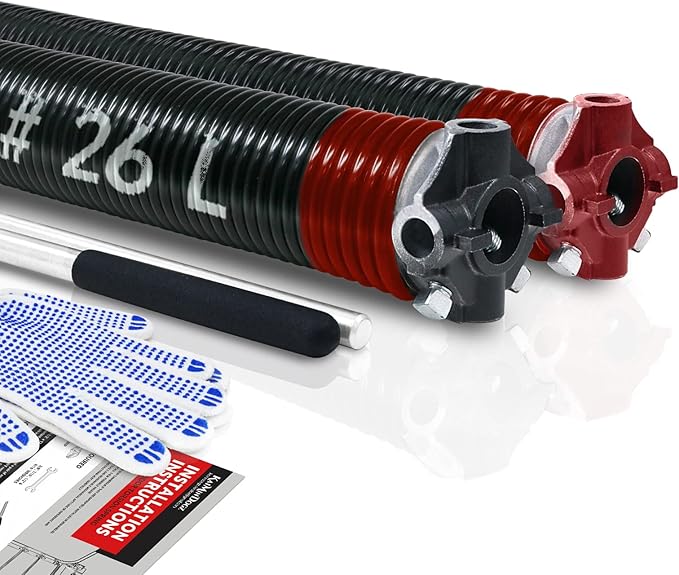 Pair of 2" Garage Door Torsion Springs Set with Non-Slip Winding Bars&Gloves, High Quality Precision Electrophoresis Oil-Free Black Coated for Replacement, MIN 16,000 Cycles (0.225x2''x26'')