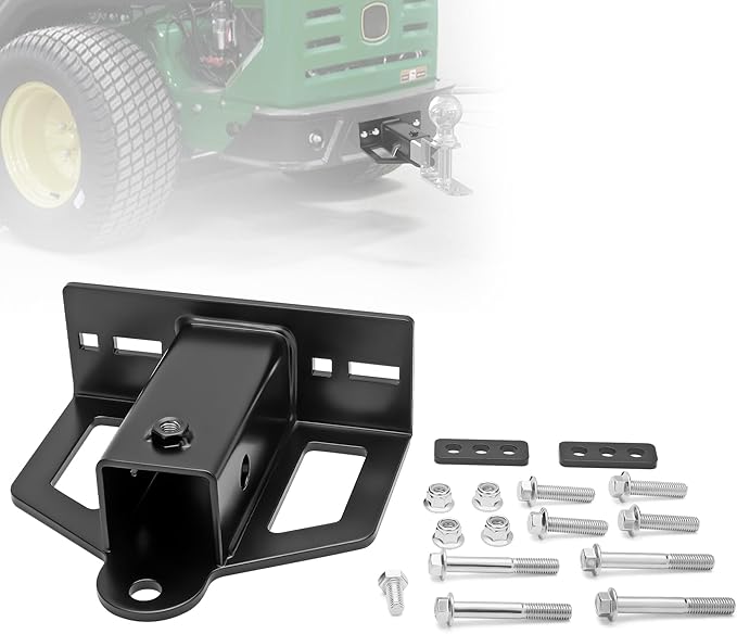 Zero Turn Lawn Mower Hitch with 2" Receiver, 6mm Steel Trailer Hitch with Chain Slot, Upgraded Reinforced Washer & Weld-On Bolt Lock System, Universal Fit for Tractor, ATV, Golf Cart, Trailer