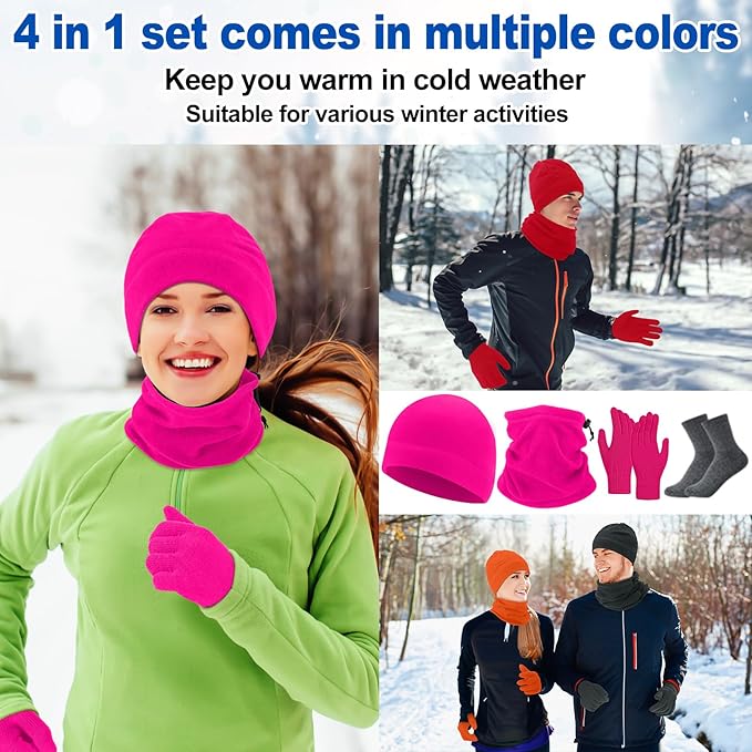 Liitrsh 148 Pcs Bulk Winter Fleece Hats Gloves Scarf Sock Sets for Men Women, Beanies for Homeless Donation Charity Bundle