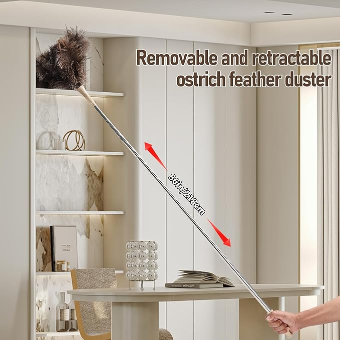 Ostrich Feather Duster 27-94Inch Retractable Fluffy Natural Detachable Ostrich Feather Duster Used for Household Cleaning and High-Altitude Cleaning (2PCS)