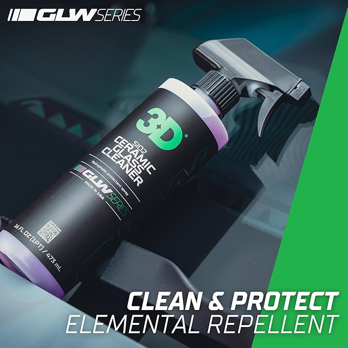 3D SiO2 Ceramic Glass Cleaner, GLW Series | Water & Rain Repellent | All-Weather Protective Ceramic Glass Cleaner | Safe for Tinted, Non-Tinted Windows & Mirrors | DIY Car Detailing | 64 oz