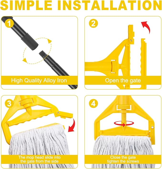 KeFanta 60 Inch Mop Handle Commercial Heavy Duty,Industrial Mop Stick Replacement Quick Change,Wet Mops Head Replacement Holder for Floor Cleaning(Yellow)