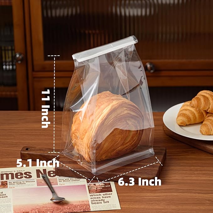 50 Pcs Bread Bags for Homemade Breads, 6.3 Inch Clear Bakery Bags with Tin Tie, Medium Loaf Plastic Bag, Storage PackingBag for Foods