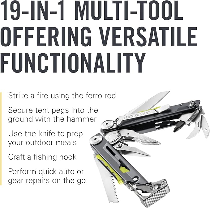 LEATHERMAN, Signal, 19-in-1 Multi-tool for Outdoors, Camping, Hiking, Fishing, Survival, Durable & Lightweight EDC, Made in the USA, Grey/Yellow