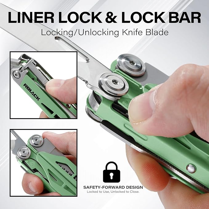 RBLACK Longeron21 Multi tool, 21-in-1 Multitool Pliers with Safety Locking and Spring-Action Scissors, Heavy-duty Stainless Steel Multi-tool Set for Work, Home, Garden, DIY & Auto, Mint Green