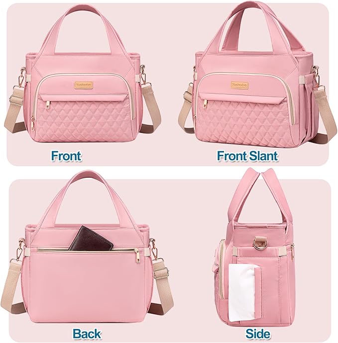 Lunch Bag Lunch Box Women - Insulated Lunch Tote Bag for Women Men, Leakproof Large Womens Lunch Bags for Work, Lunch Cooler Bag for Adult with Side Pocket for Picnic, Hiking, Beach (Pink)