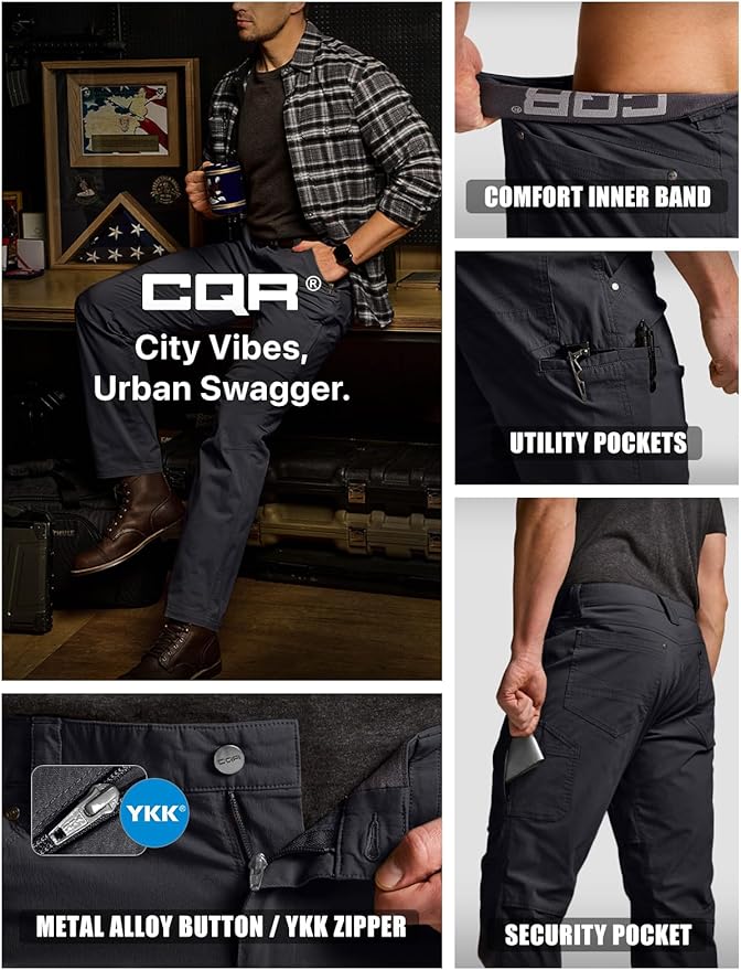 CQR Men's Vent Stretch Pants, Quick Dry Lightweight Casual Cargo Pants, Water Resistant Straight-Fit Utility Work Pants