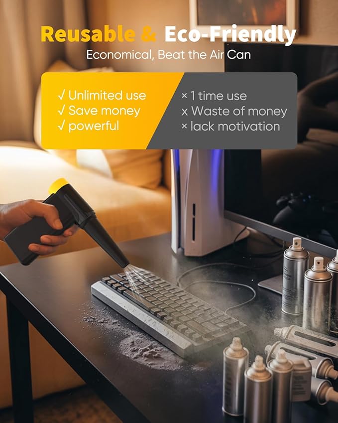 NEVERLAND Compressed Air Duster - 300000RPM Electric Duster, 8-Gear Rechargeable Air Blower, Replace Canned Air, Cordless Mini Turbo Fan Jet Blower for Computer, Keyboard, Home, Office, Car Cleaning