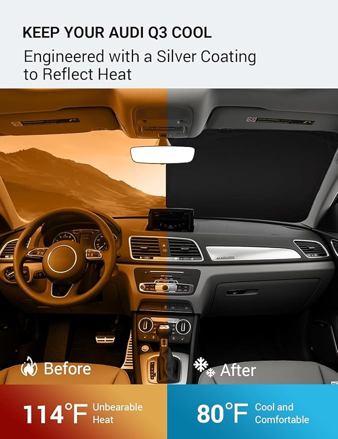 Proadsy Windshield Sun Shade for Audi Q3 2013-2018 Foldable Front Sunshade Protector Sun Visor Blocks UV Rays Keep Car Cooler