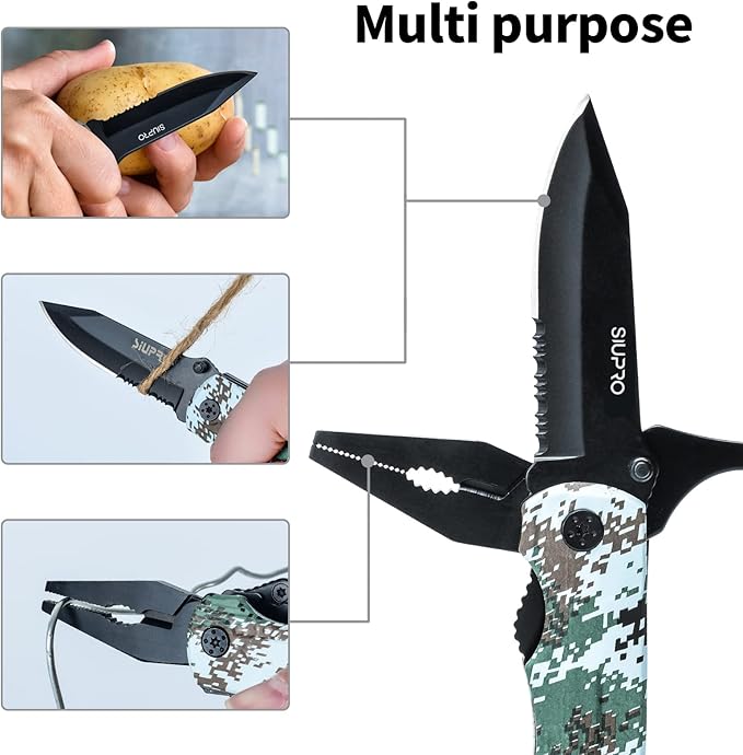 Multitool Pocket Knife Set for Men, Multipurpose 9-in-1 screwdriver kit, Multi Tool Pliers with Nylon Sheath for Camping, Christmas Stocking Stuffers Gifts for Dad Husband, Camo