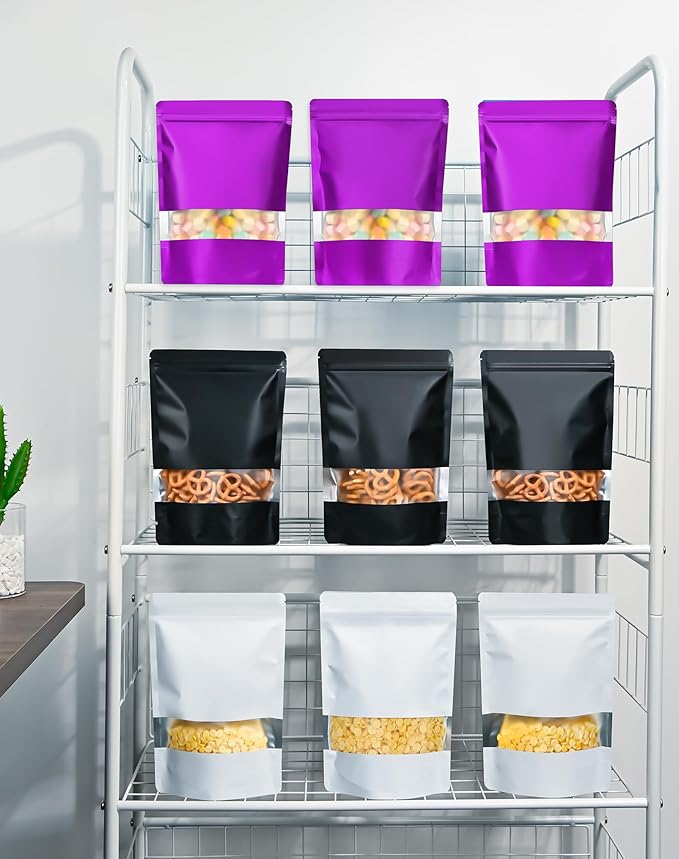 FireKylin 100 Pack Smell Proof Bags 4.7" x 7.9", Resealable Bags with Matte Window, Foil Pouch Stand Up Sealable Bags for Packaging(Purple)