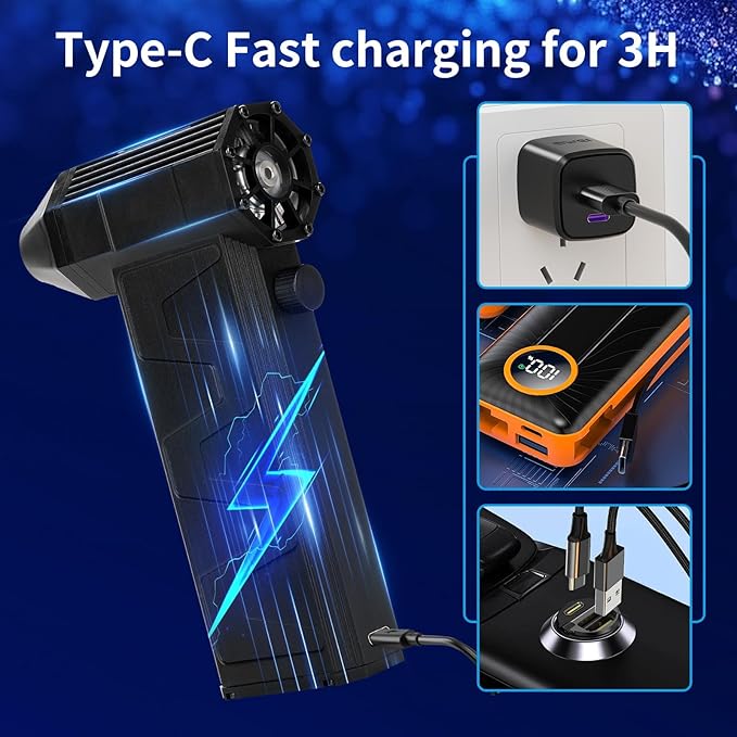 Electric Air Duster – 180000 RPM Compressed Air Blower for Keyboard, PC, Electronics – Reusable Cordless Dust Cleaner with USB-C Fast Charging