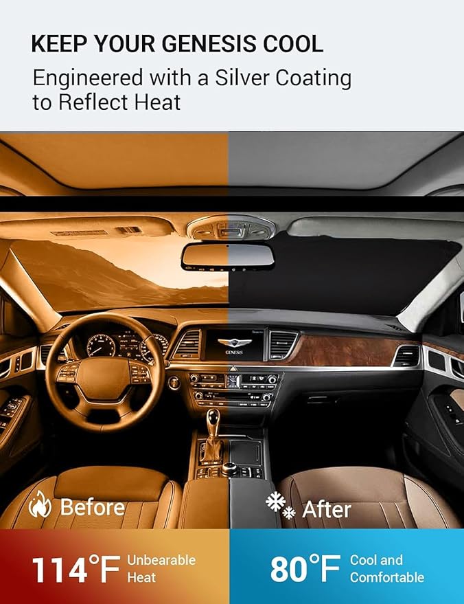 Proadsy 2025 Upgrade Windshield Sun Shade Custom Fit 2015 2016 Hyundai Genesis Foldable Front Sunshade Protector Sun Visor Blocks UV Rays Keep Car Cooler